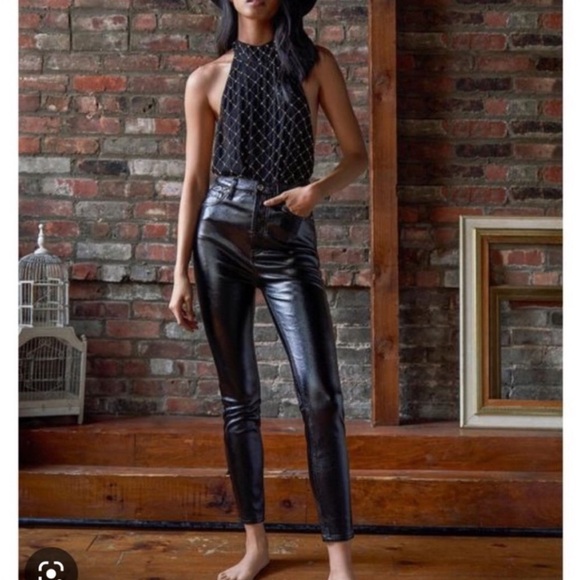 Free people] Black Leather effect distressed Jean - Picture 6 of 11